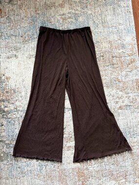 RAPZ XL Brown Y2K Wide Leg Beach Pants Lettuce Hem Made in Canada